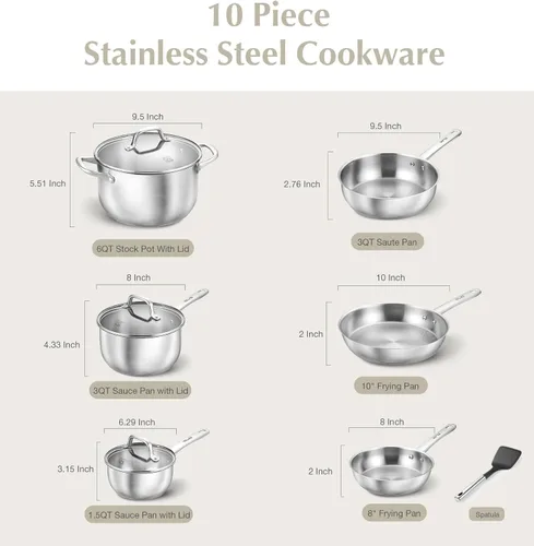 Miniatura 4 de KOCH SYSTEME CS Juego de ollas y sartenes de acero inoxidable, 10 piezas de utensilios de cocina de acero inoxidable para cocina profesional