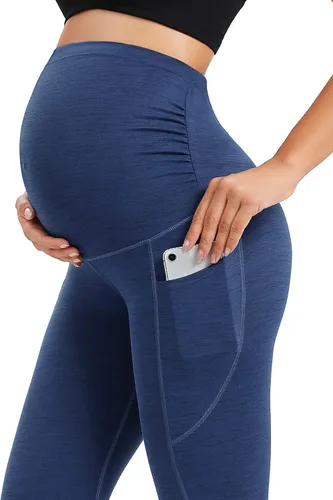 Miniatura 4 de Ewedoos Leggings de maternidad sobre el vientre con bolsillos, cintura alta, leggings de embarazo para mujer, pantalones de yoga de maternidad
