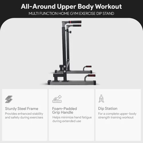 Miniatura 3 de Estación de inmersión de marco de acero BalanceFrom con altura ajustable, capacidad de peso de 500 libras – Equipo de gimnasio en casa para Negro