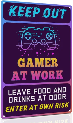 Miniatura 8 de ALKB Cartel de metal divertido para videojuegos, regalo para niños, decoración de habitación de jugadores, 8 x 12 pulgadas
