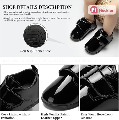 Miniatura 5 de Meckior Mocasines clásicos de piel sintética para niños y niñas, zapatos de vestir Oxford para niños y niñas, zapatos de vestir planos para caminar