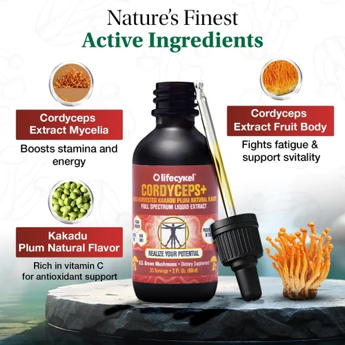 Miniatura 3 de Life Cykel Cordyceps + Lion's Mane Extract Pack – Suplemento orgánico de hongos para energía, concentración y claridad mental – Gotas líquidas