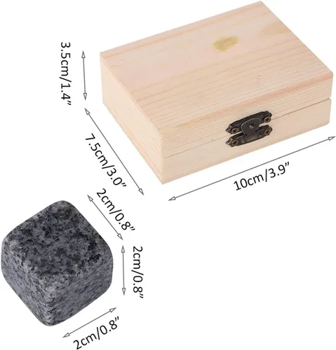 Miniatura 2 de Juego de regalo de piedras de whisky con 9 piezas de piedras y caja, cubos de hielo reutilizables, juego de granito natural, piedras para enfriar
