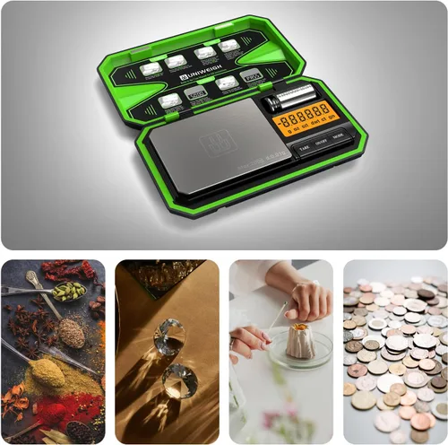 Miniatura 6 de UNIWEIGH Báscula de bolsillo digital 200g/0.01g, báscula digital en gramos, báscula para joyería, báscula para monedas con pesas de calibración