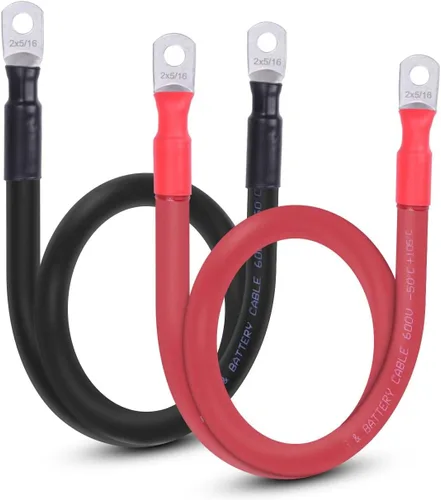Miniatura 32 de Cable de batería flexible de 1/0 AWG con terminales de 3/8" - Alambre de cobre puro OFC para inversor y soldadura para automotriz, solar, RV