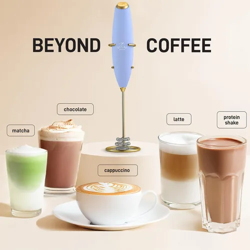 Miniatura 613 de Zulay Milk Boss Espumador de leche potente manual, hace espuma para latte, batidor para mezclar bebidas, café, miniespumador para capuchino, frappé