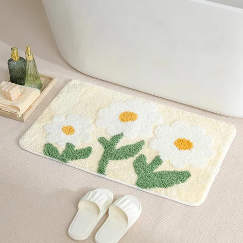 Miniatura 9 de Tapete de baño floral súper absorbente, antideslizante, lavable a máquina, bonito tapete de baño esponjoso para fregadero, dormitorio y sala