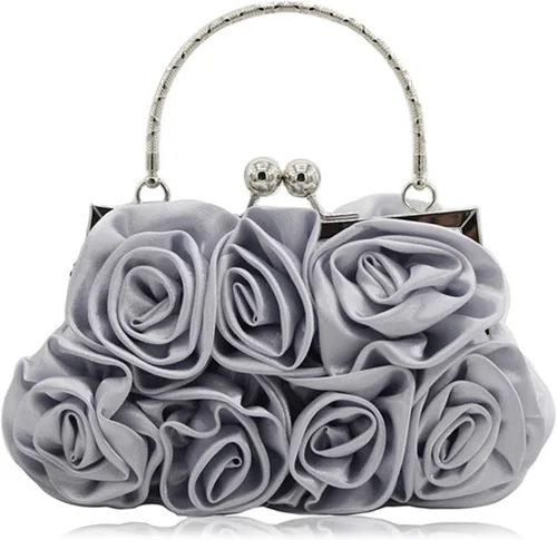 Miniatura 9 de Bolso de mano de noche para mujer, diseño floral, de satén, bolsos pequeños con correa desmontable, para bodas, fiestas, bailes de graduación