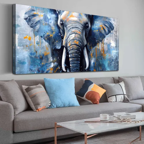 Miniatura 8 de ENTANUB Arte de pared de elefante para sala de estar, lienzo de animales para decoración de pared para dormitorio, diseño de imagen azul, tamaño 20