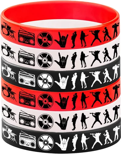 Miniatura 5 de CupaPlay 24 pulseras de goma Rock and Roll, suministros para fiestas temáticas de rock and roll, decoraciones de los años 80 y 90 para fiestas