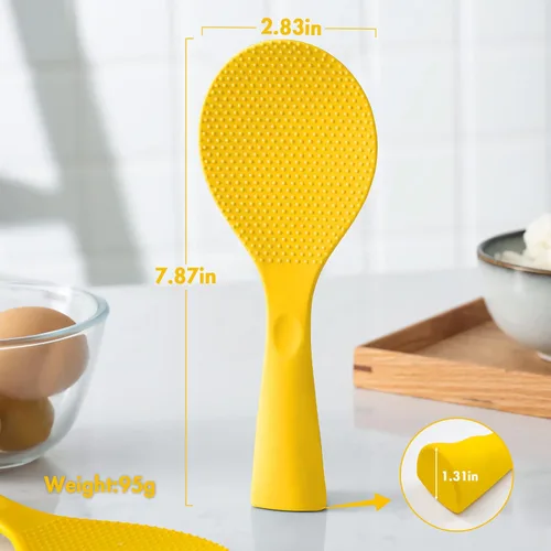 Miniatura 4 de FireKylin Cuchara de arroz de silicona con paleta antiadherente y resistente al calor, cuchara para olla arrocera, cuchara para servir - Naranja