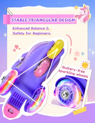 Miniatura 4 de Patines de unicornio para niños pequeños, patines de entrenamiento para niños con triple protección de seguridad, patines de 4 tamaños ajustables