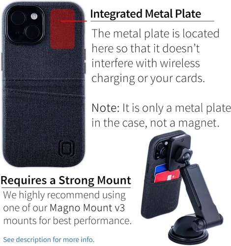 Miniatura 3 de Dockem Funda para tarjetas para iPhone 15 con placa de metal integrada para montaje magnético y 2 bolsillos para tarjetas: Cartera Luxe M2, piel