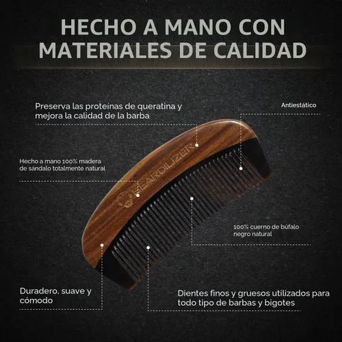 Miniatura 2 de Beardilizer Peine para barba - 100% natural negro buey cuerno de búfalo y mango de sándalo