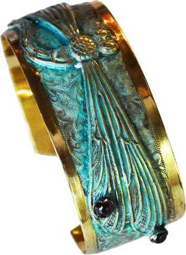Miniatura 4 de Elaine Coyne Verdigris Patina - Brazalete decorativo de libélula - Amatista y granate