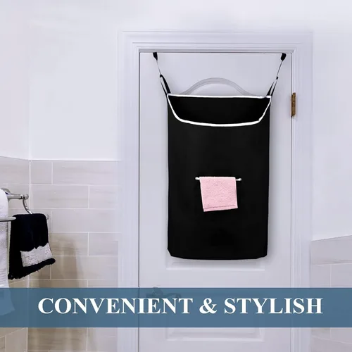 Miniatura 6 de The Fine Living Co. Cesta de lavandería colgante extragrande con ganchos para la puerta y adhesivo, bolsa de lavandería duradera que ahorra espacio