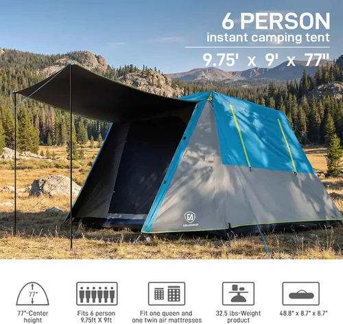 Miniatura 2 de EVER ADVANCED Blackout 6 Person Camping Tent, Instant Cabin Tent for Family with Vestibule and Large Mesh Windows, 60s Easy Setup, Double Layer