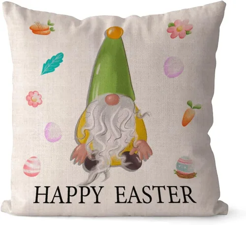 Miniatura 37 de Divertidas fundas de almohada de gnomo de Pascua, huevos de Pascua, zanahorias, divertidas fundas de almohada de 16 x 16 pulgadas, decoración