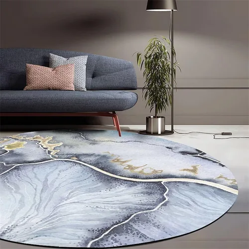 Miniatura 25 de Tapete redondo de mármol verde esmeralda, lavable, pequeño círculo, para dormitorio, sala de estar, alfombra moderna abstracta circular, 2 pies