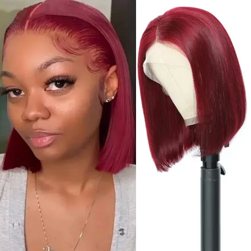 Miniatura 18 de Spotlight Pelucas de cabello humano lacio con encaje frontal de 4 x 4 para mujeres negras, densidad del 180 %, peluca con cierre de encaje virgen