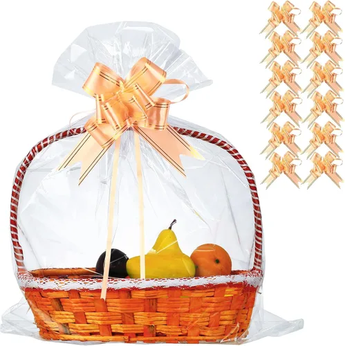 50 paquetes de bolsas de celofán de 32 x 40 pulgadas para cesta, extra grandes, grandes, bolsas de celofán transparente enormes para canastas,