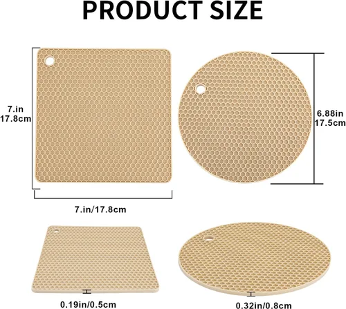 Miniatura 3 de Paquete de 4 salvamanteles de silicona para ollas y sartenes calientes, soportes para ollas y almohadillas térmicas, alfombrillas de silicona