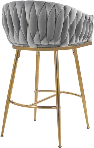 Miniatura 8 de Juego de 2 taburetes de bar de altura de mostrador de 26 pulgadas, taburete de bar de terciopelo para isla de cocina con respaldo ondulado, base Gris