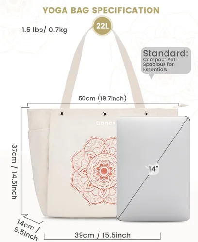 Miniatura 5 de Gonex Bolsa para Esterilla de Yoga, Bolsa de Gimnasio Tipo Tote con Múltiples Bolsillos para Mujeres y Hombres, Portaesterillas de Yoga de Lona