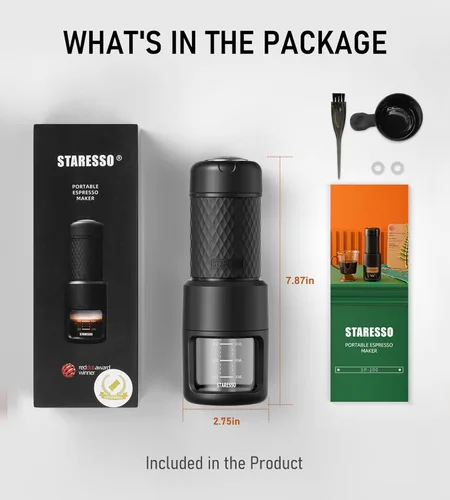 Miniatura 7 de STARESSO - Máquina portátil manual de café espresso, con espuma espesa y gruesa, minicafetera para cápsulas de café molido y Nespresso, para viajes