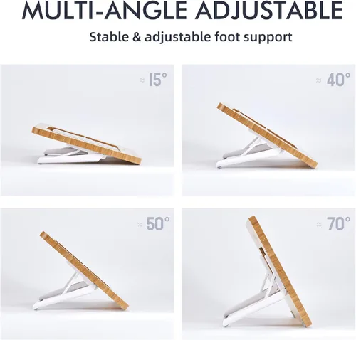 Miniatura 5 de ELETIUO Soporte ajustable para tablet con ranura para lápiz y cable de cargador, soporte de madera de bambú con múltiples ángulos, organizador