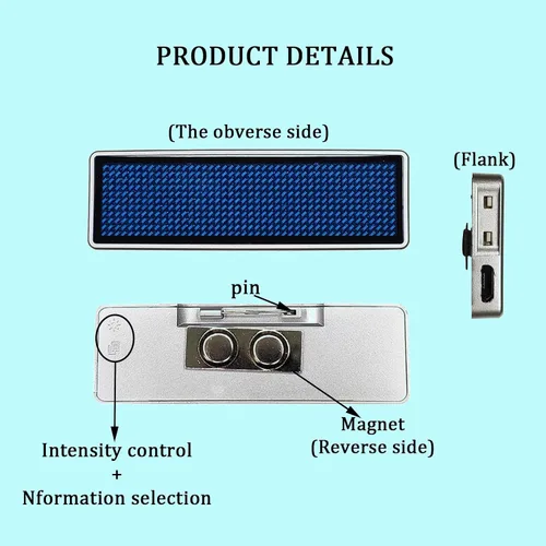 Miniatura 8 de Insignias de nombre LED, insignias de tarjetas de visita, pantalla de desplazamiento para restaurante, tienda, fiesta, bar, tablero de nombre LED