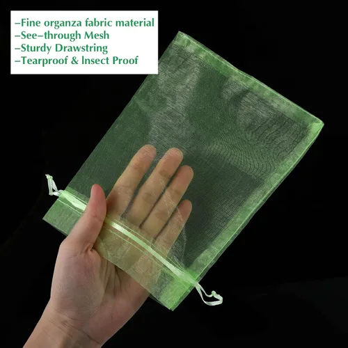 Miniatura 8 de Kikhope 100 bolsas de protección de frutas, bolsa de malla para cubierta de frutas de jardín de 8 x 6 pulgadas, bolsas de red de frutas con cordón