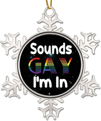 Miniatura 15 de They Them Their - Adornos de árbol de Navidad para lesbianas LGBTQ Progress Rainbow Pride Gay Lesbian Novedad de metal copo de nieve adornos