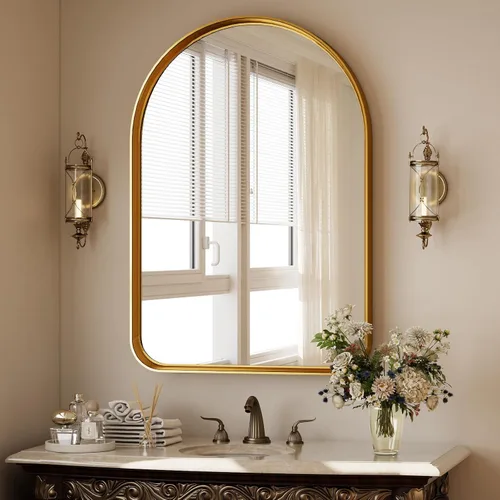 Miniatura 14 de Espejo de Baño con Arco, Espejo de Baño Arqueado de 20x30 pulgadas/Espejo de Tocador Montado en la Pared - Espejo de Pared con Marco de Metal Negro