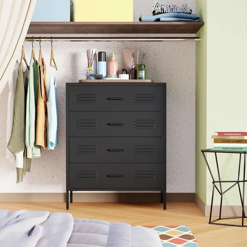 Miniatura 3 de LCAOPC Cómoda de metal negro con 4 cajones para dormitorio, cómoda para armario, aparadores de dormitorio con cajones, aparadores de metal y cajones