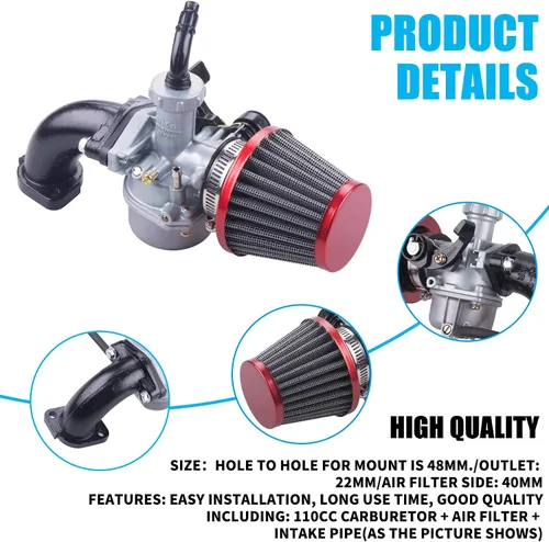 Miniatura 3 de JINGKE Juego de Filtro de Aire de Carburador de 22mm para Motocicletas Pit Dirt Bike SSR CRF50, Bicicleta Pit Sunl, ATV Taotao de 110cc y 125cc