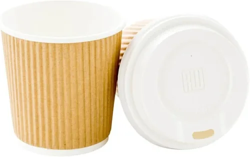 Miniatura 7 de Restaurantware 500 vasos desechables de papel kraft ondulado con aislamiento, de 3.5 onzas, con diseño de borde enrollado, tapas vendidas por