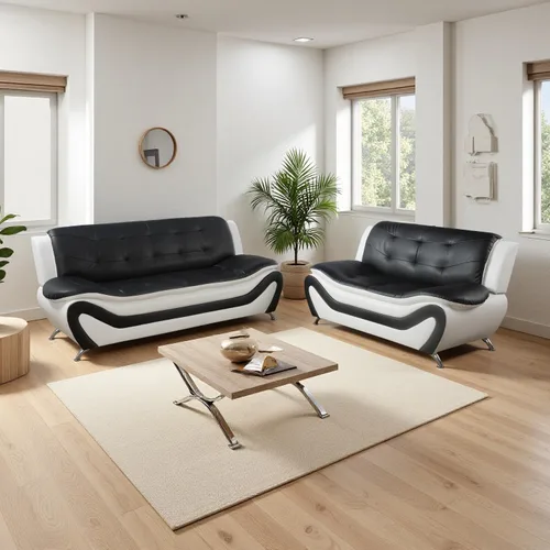 Miniatura 13 de Sofás Seccionales de Cuero, Conjuntos de Muebles de Sala de Estar, 3 Piezas Conjunto de Sofá Moderno para Sala de Blanco crema