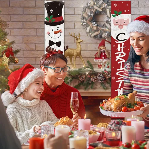 Miniatura 6 de Tatuo Cartel de Navidad para puerta, decoración de Navidad, Papá Noel, muñeco de nieve, porche, pancartas colgantes de Navidad para el hogar