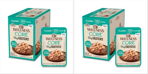 Miniatura 15 de Wellness CORE Tiny Tasters - Alimento húmedo para gatos adultos, natural, rico en proteínas, sin granos, receta de atún y salmón, 1.75 onzas