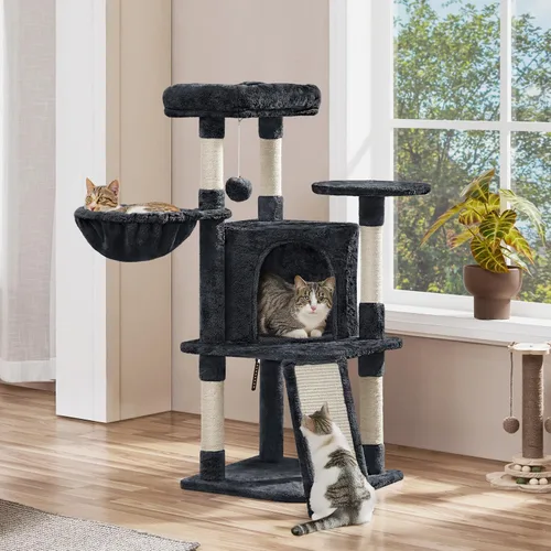 Miniatura 2 de Yaheetech Árbol para gatos, torre para gatos de 42 pulgadas para gatitos de interior, casa de juegos para mascotas con percha grande y postes Negro