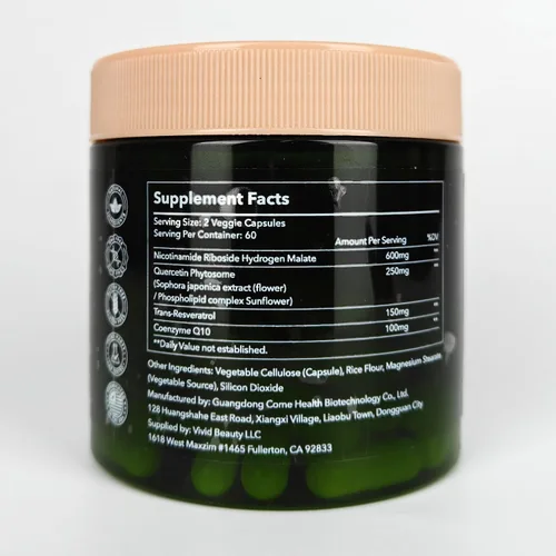 Miniatura 3 de NAD+ Suplemento 1100 mg ribósido liposomal de nicotinamida con resveratrol y quercetina Enfoque mental 120 cápsulas