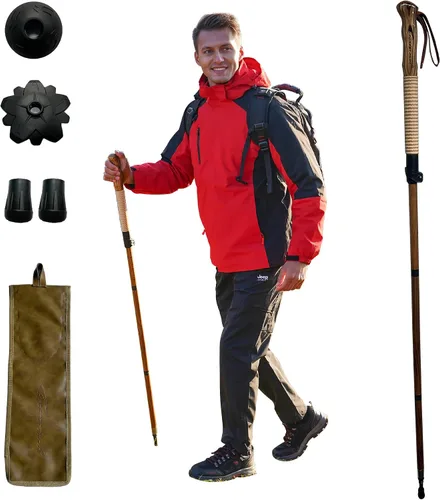 Miniatura 6 de FOREST PILOT Bastón de trekking – 1 unidad de madera de sasafrán ajustable y desmontable para senderismo o bastón