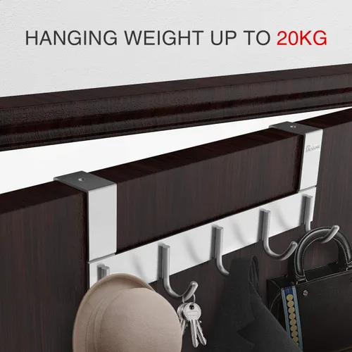 Miniatura 2 de Ganchos de puerta para colgar en la puerta, organizador de aluminio para toallas, soporte para baño Kithchen, 5 ganchos para colgar sobre la puerta