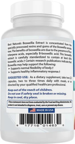 Miniatura 7 de Best Naturals Boswellia Serrata Joint Health 250 mg 120 cápsulas – estandarizado al 65% de ácido boswélico (120 unidades (paquete de 1))