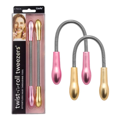 Lindo Twist-N-Roll Tweezer - Herramienta de depilación facial de resorte, rosca natural, acero inoxidable, elimina el vello no deseado en el labio