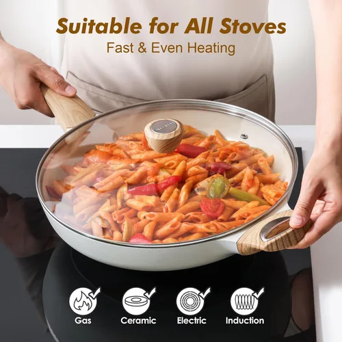 Miniatura 4 de Sartén de Cerámica Antiadherente con Tapa de SENSARTE de 12.5 Pulgadas Gran Sartén de Cocina de Chef sin Toxicidad, Libre de PFOA/PFAS/PTFE Añadidos