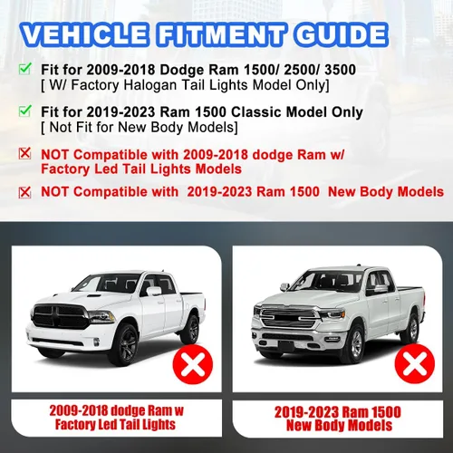 Miniatura 3 de Nixon Offroad Conjunto de luces traseras LED para Dodge Ram 1500/2500/3500 2009-2018 con modelo de luces traseras halógenas de fábrica, luces Claro