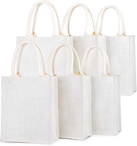 Miniatura 22 de Segarty Bolsas de mano, paquete de 6 bolsas grandes de yute blanco reutilizables de lona para regalos con asas, bolsa en blanco a granel para dama