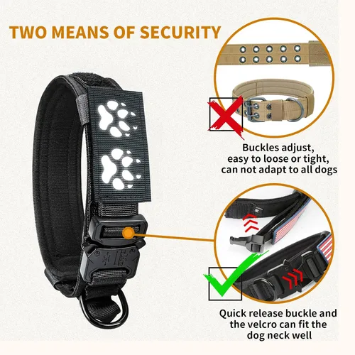 Miniatura 5 de Collar táctico para perros medianos y grandes, collar de perro militar negro grueso con asa, hebilla de metal resistente ajustable, collar K9